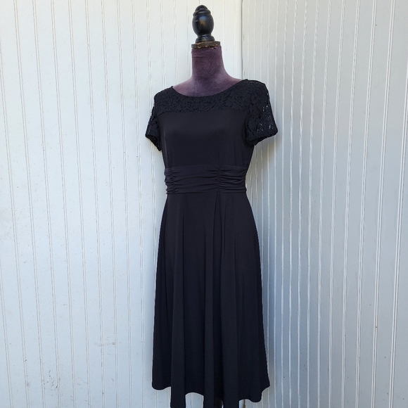 Perceptions New York Dress Lace Black Lace Short Sleeves Womens Stretch Sz M - Picture 4 of 14